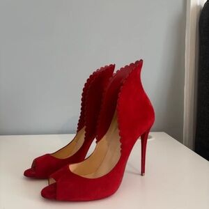 Christian Louboutin Red Scalloped Peep-Toe Heels